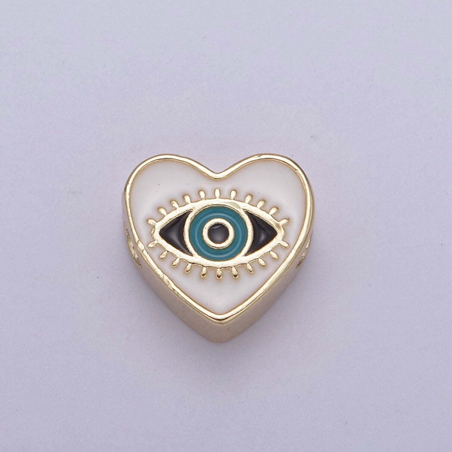 10mm evil eye beads, heart eye jewelry beads, heart beads, black blue white enamel bead spacer for bracelet component double sided