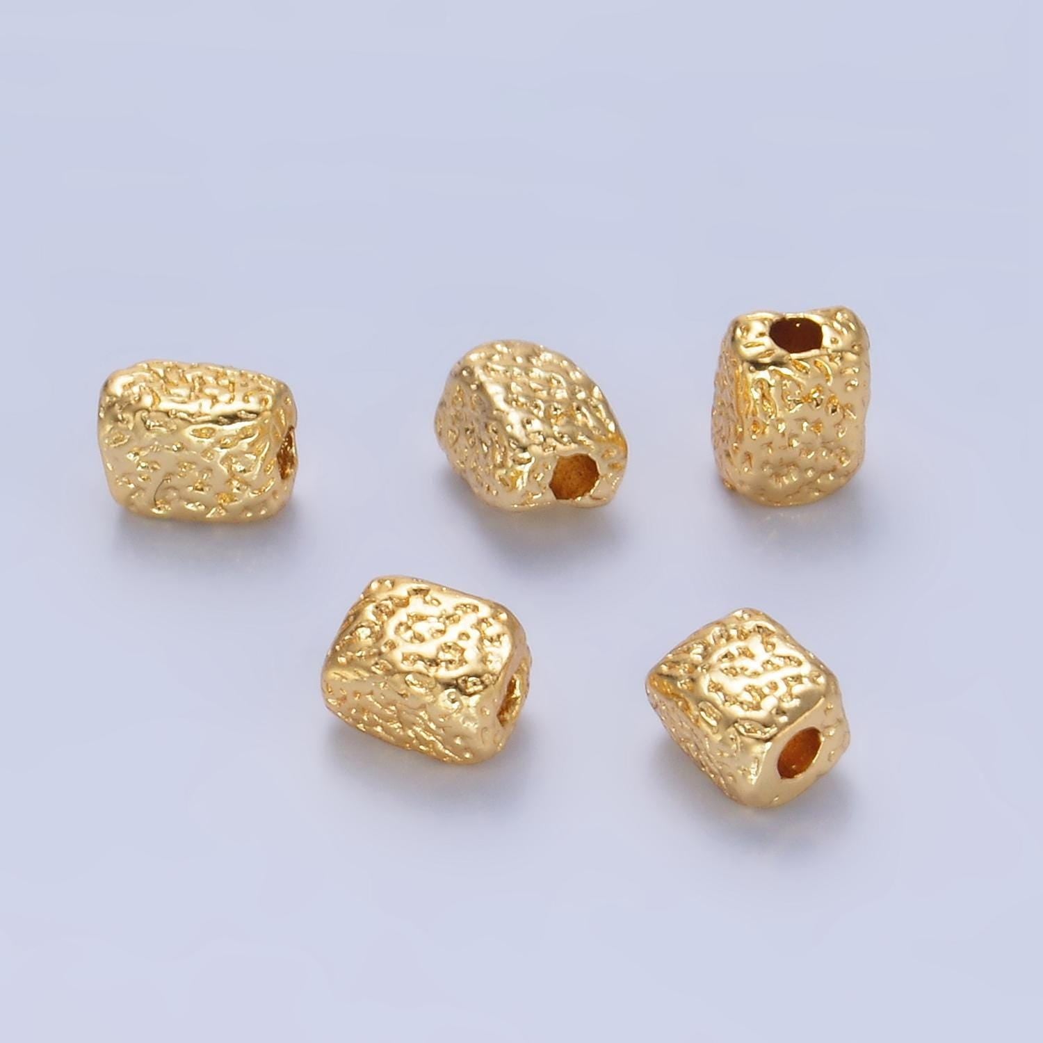 1x 24k gold filled 4mm abstract rectangle bead spacer gold texture beads | b094
