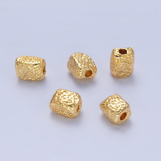 1x 24k gold filled 4mm abstract rectangle bead spacer gold texture beads | b094