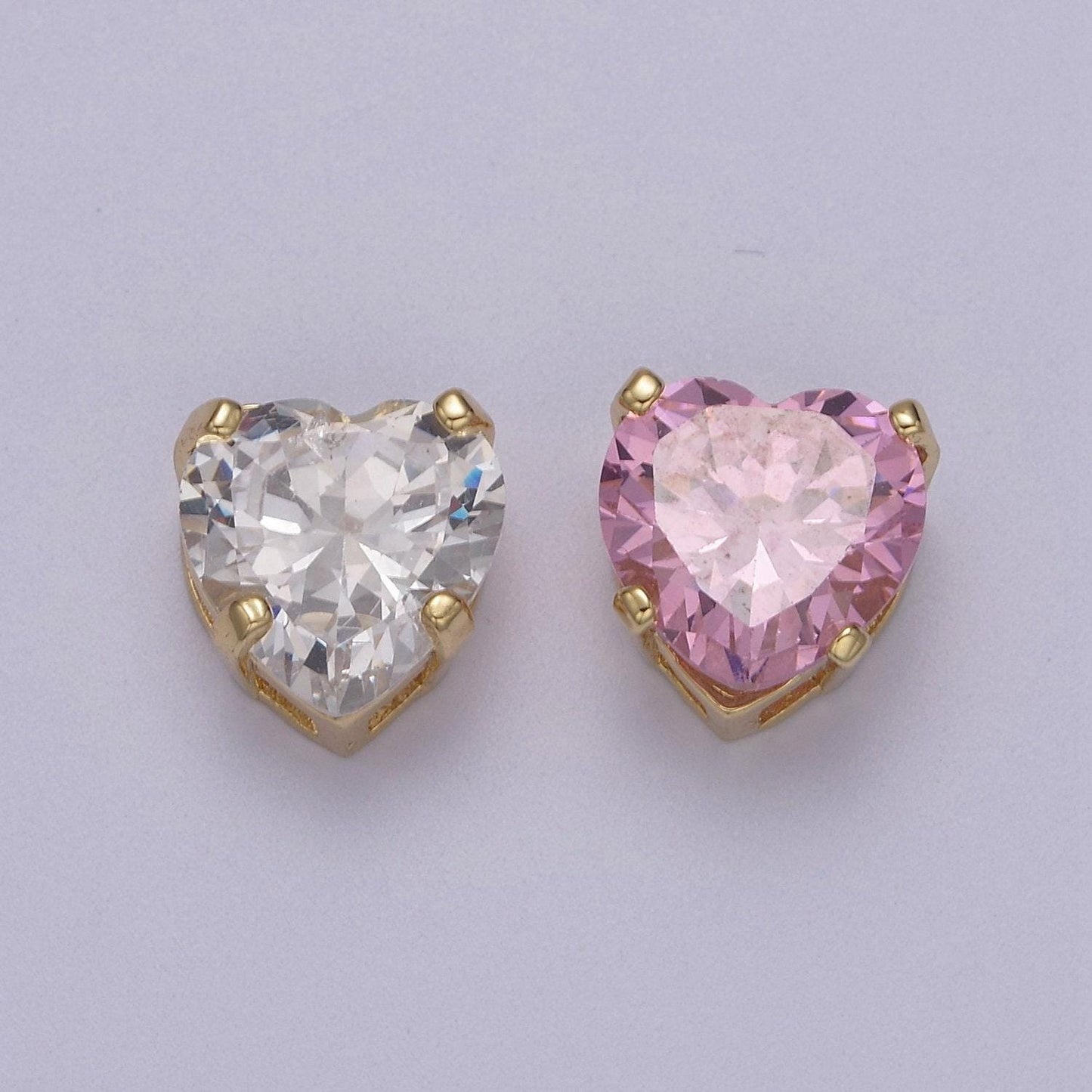 Dainty cz heart spacer bead, gold filled heart spacer beads pink white cz spacer beads, small heart spacers for bracelet necklace b-067