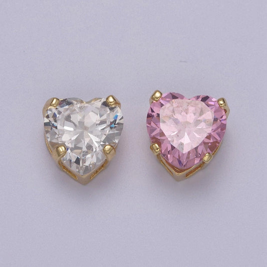 Dainty cz heart spacer bead, gold filled heart spacer beads pink white cz spacer beads, small heart spacers for bracelet necklace b-067