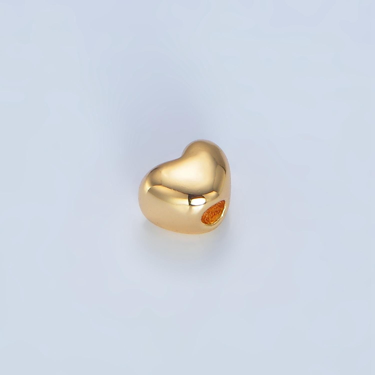 Minimalist chubby heart 24k gold filled bead spacer in gold & silver top bottom hole drill beads | b-063