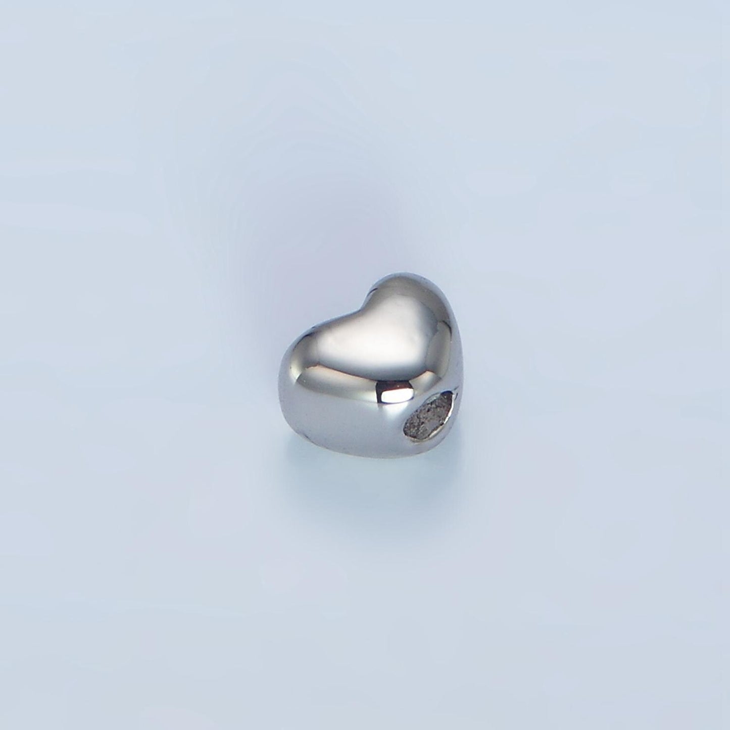 Minimalist chubby heart 24k gold filled bead spacer in gold & silver top bottom hole drill beads | b-063