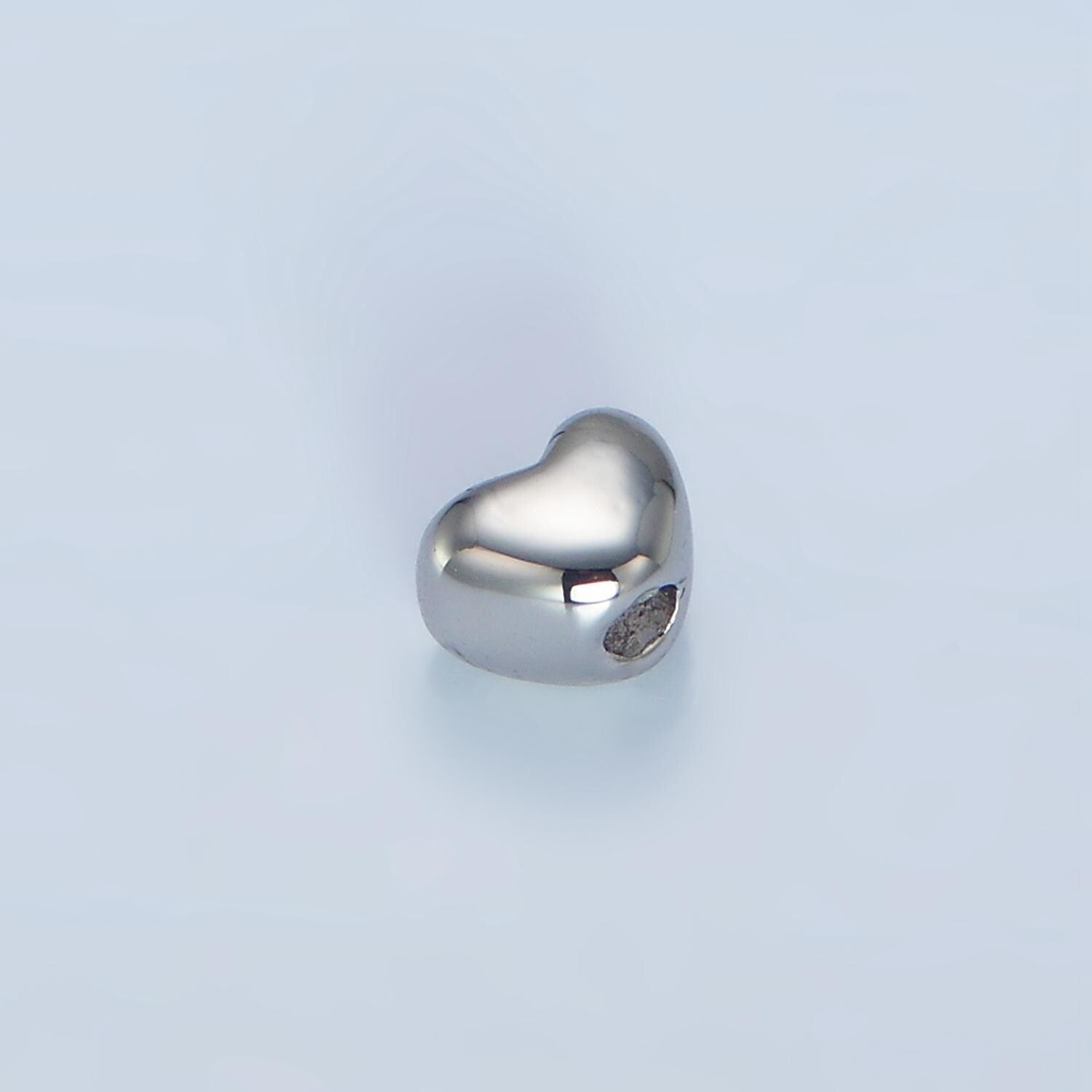 Minimalist chubby heart 24k gold filled bead spacer in gold & silver top bottom hole drill beads | b-063