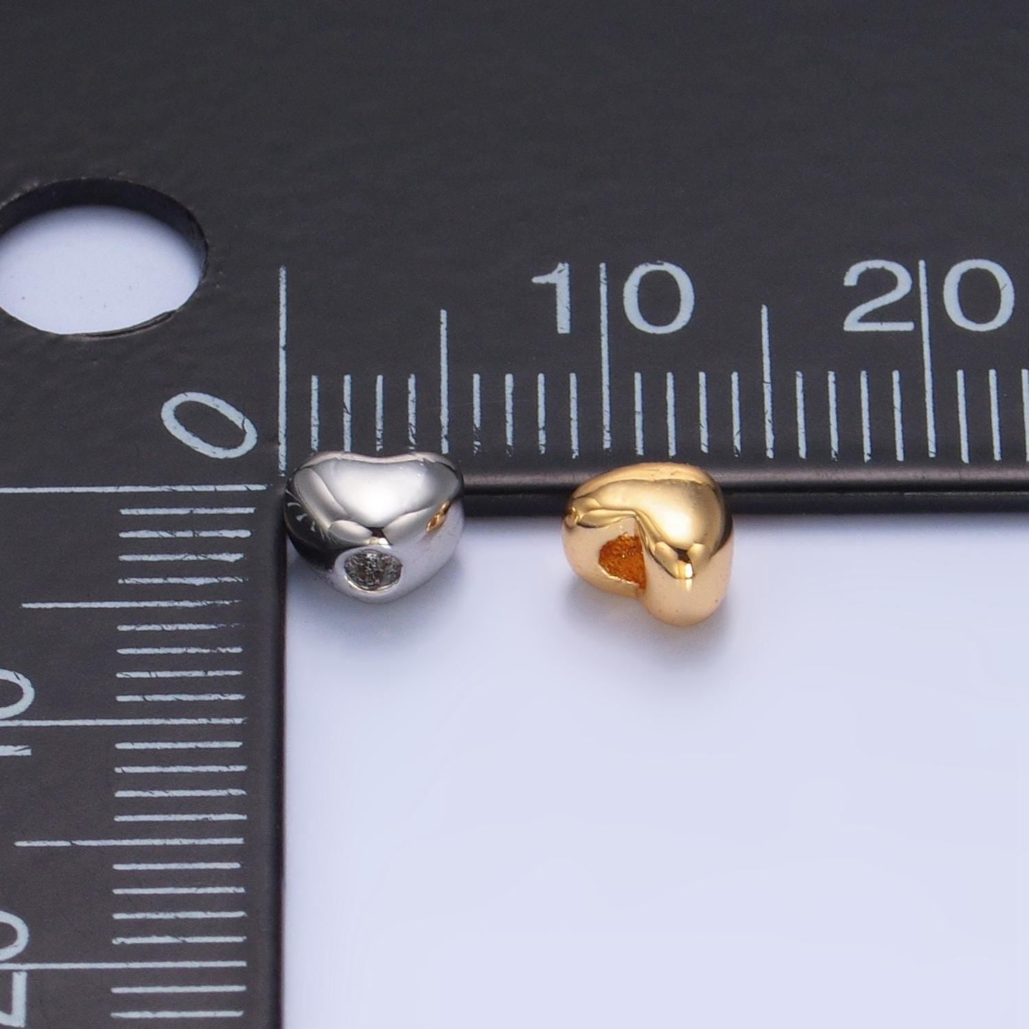 Minimalist chubby heart 24k gold filled bead spacer in gold & silver top bottom hole drill beads | b-063