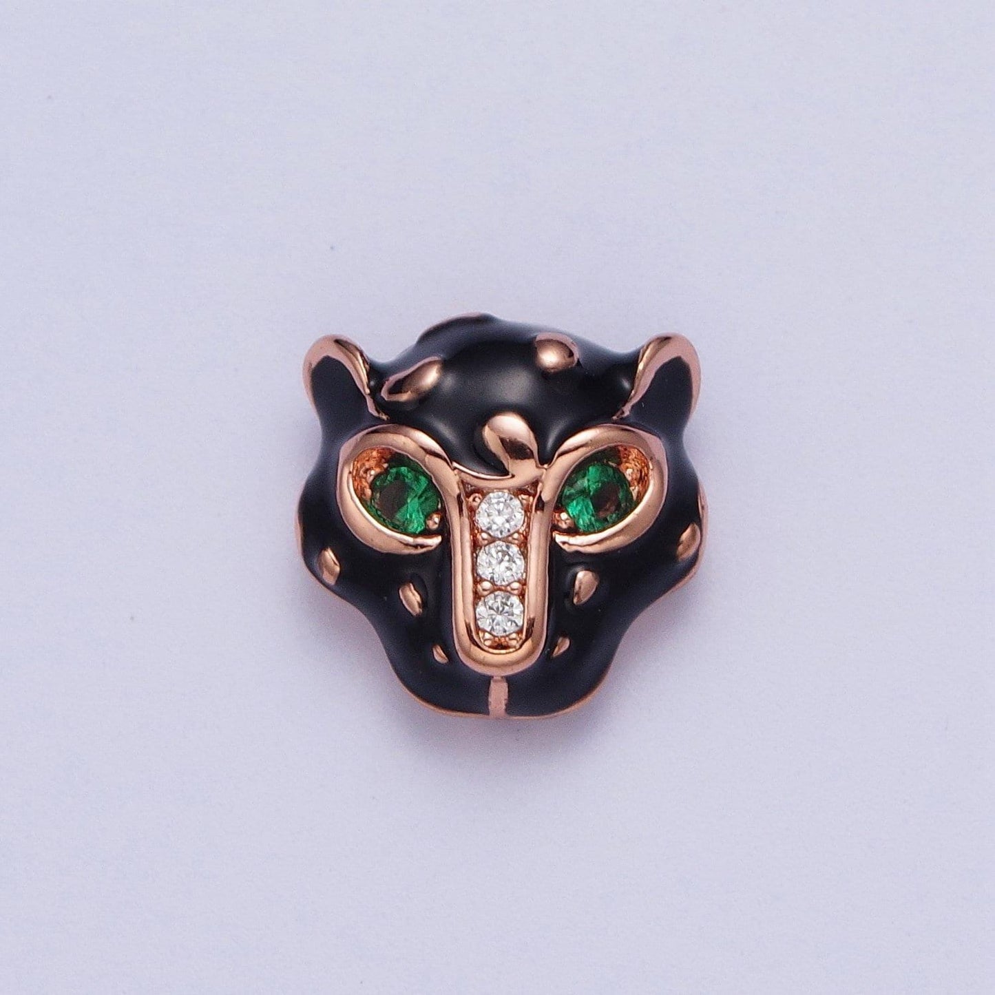 Black jaguar head bead spacer, gold filled clear micro pave cz emerald green eyes black jaguar panther head bead b-010, b-013, b-005, b-046