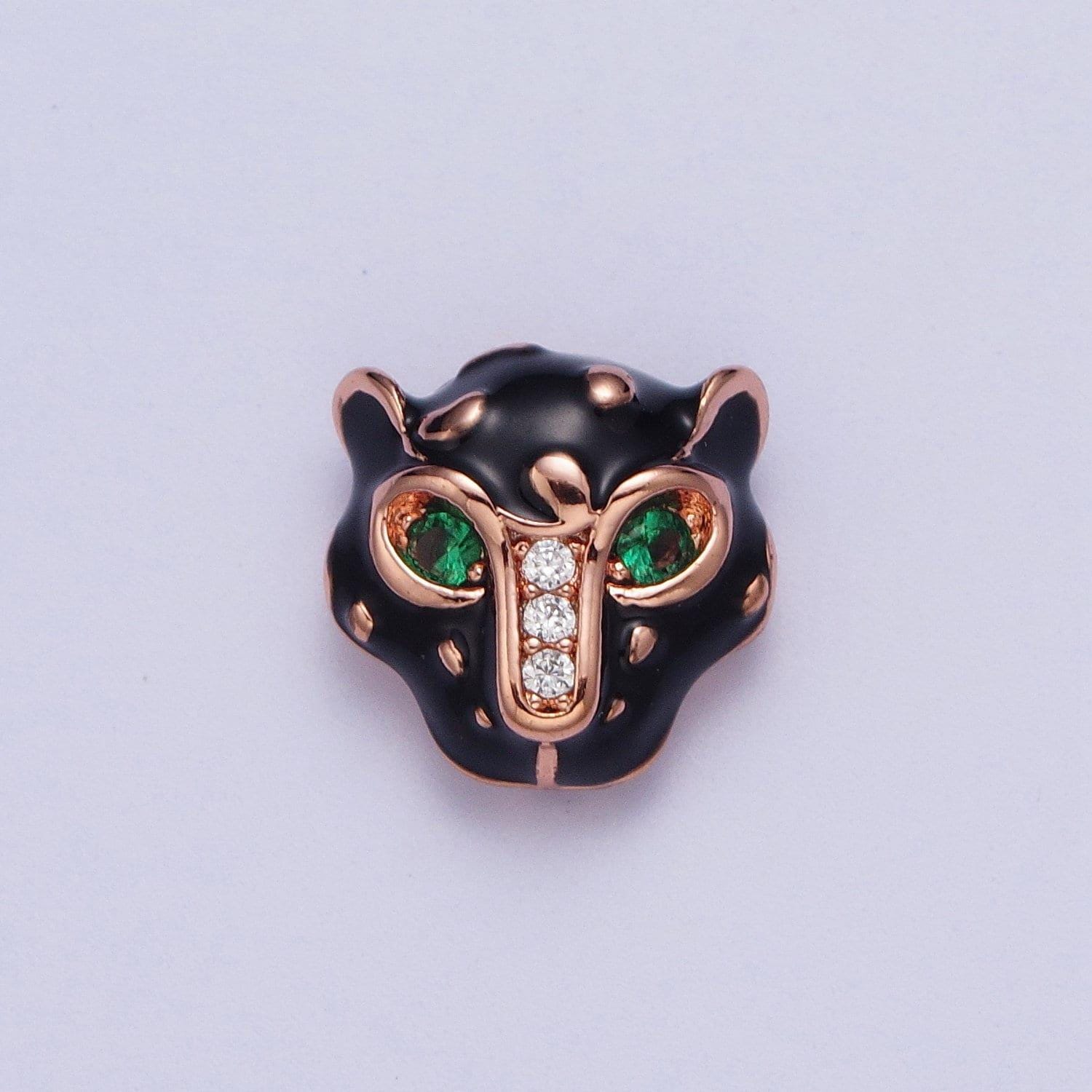 Black jaguar head bead spacer, gold filled clear micro pave cz emerald green eyes black jaguar panther head bead b-010, b-013, b-005, b-046