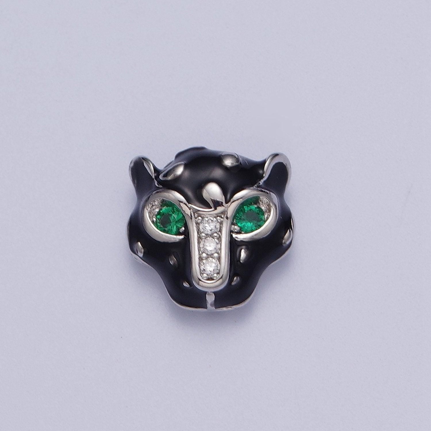 Black jaguar head bead spacer, gold filled clear micro pave cz emerald green eyes black jaguar panther head bead b-010, b-013, b-005, b-046