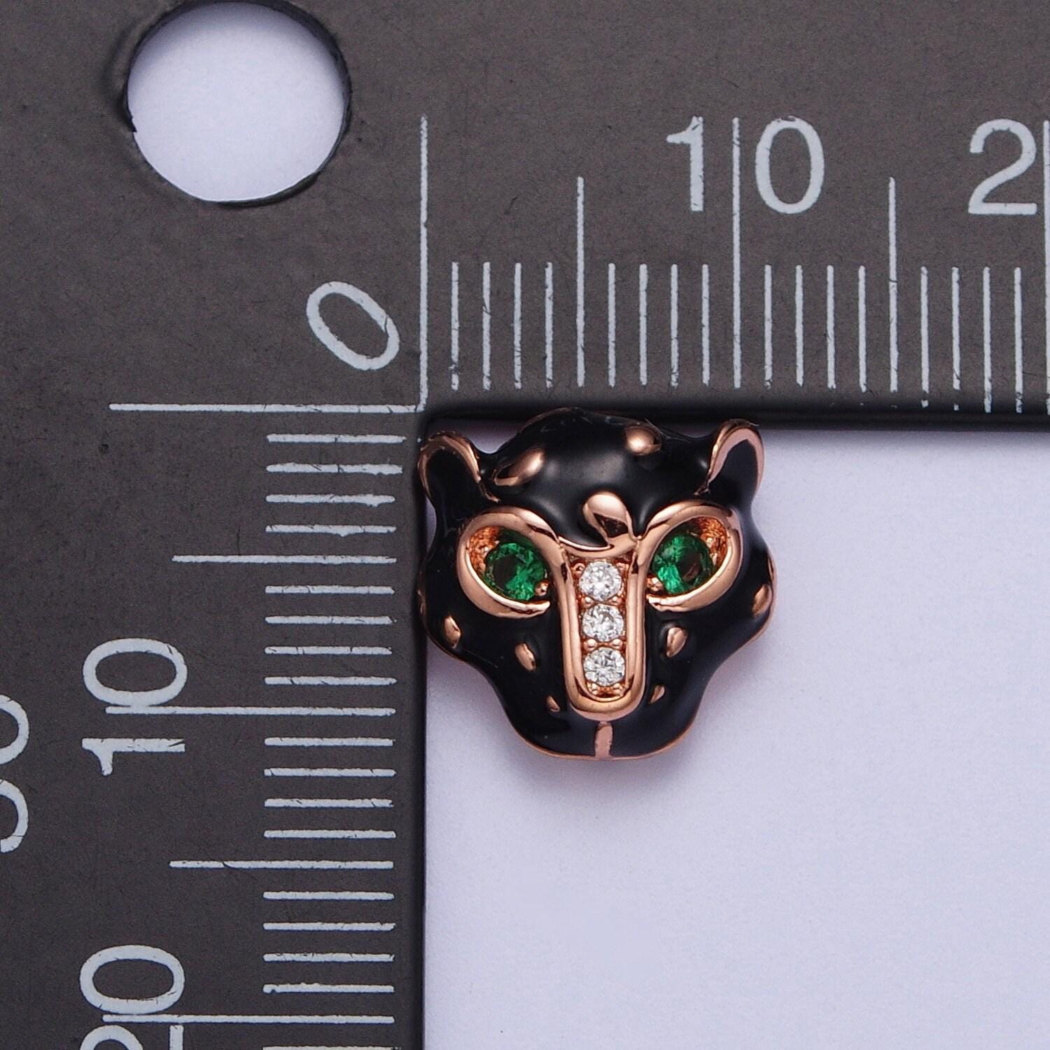 Black jaguar head bead spacer, gold filled clear micro pave cz emerald green eyes black jaguar panther head bead b-010, b-013, b-005, b-046