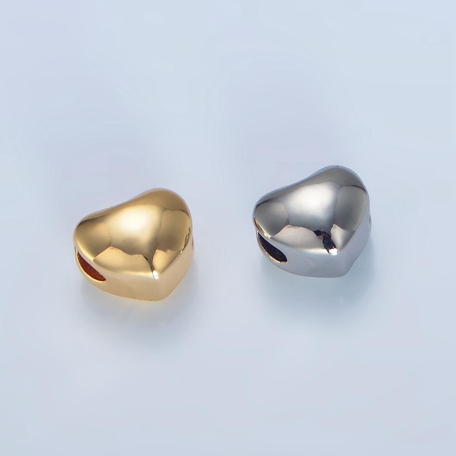 Minimalist chubby heart 24k gold filled bead spacer in gold & silver | b-034