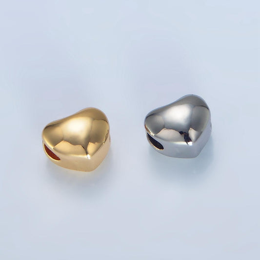Minimalist chubby heart 24k gold filled bead spacer in gold & silver | b-034