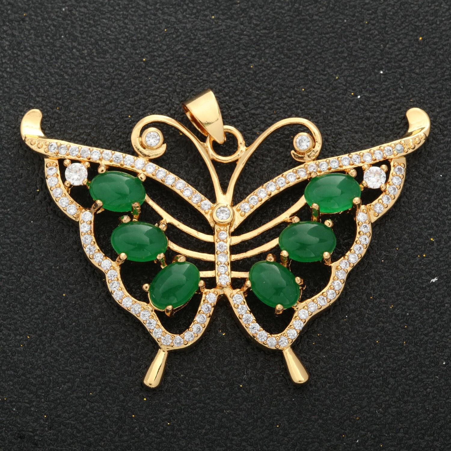 Butterfly jade charm 18k gold filed mariposa medallion charm monarch butterfly pendant for statement jewelry supply