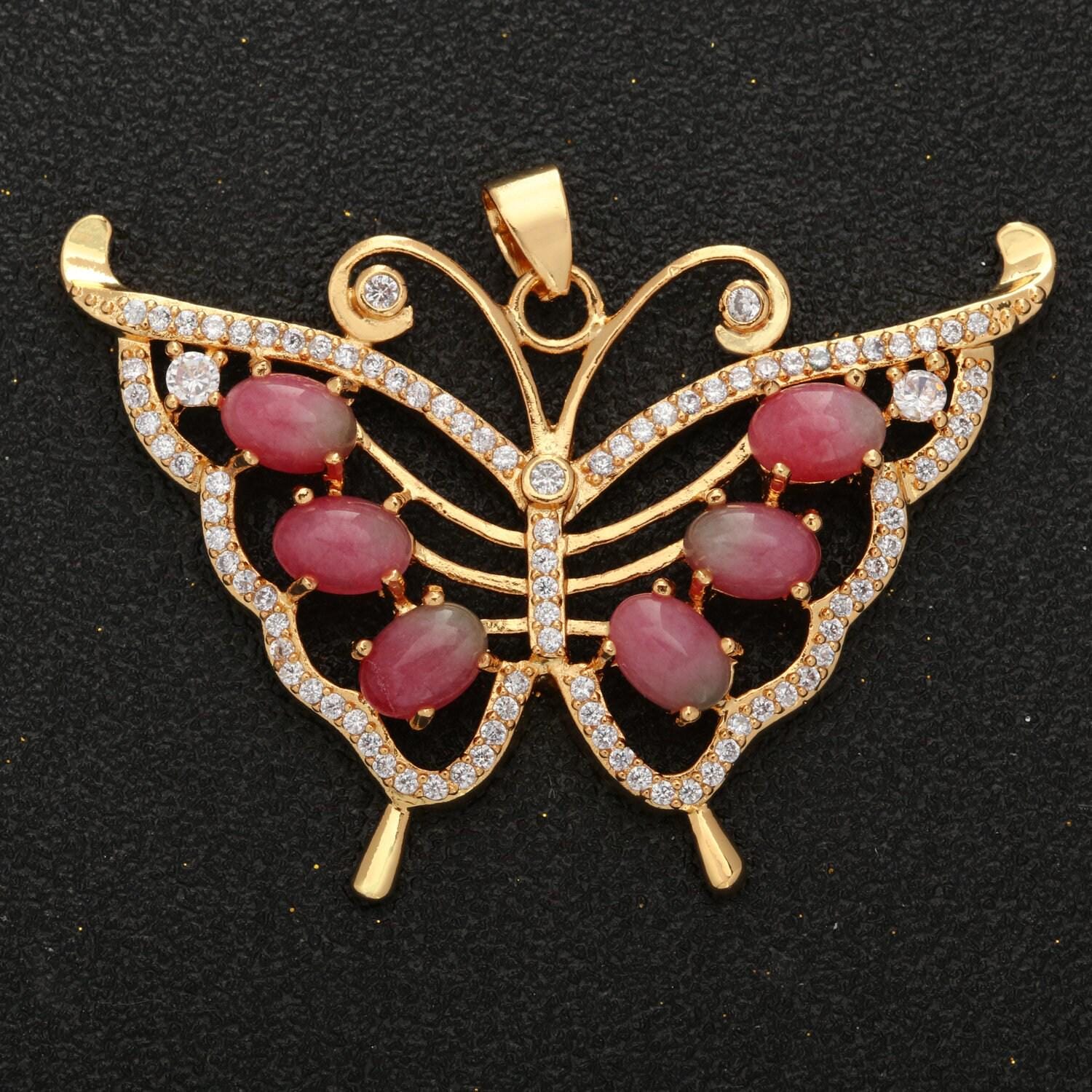 Butterfly jade charm 18k gold filed mariposa medallion charm monarch butterfly pendant for statement jewelry supply