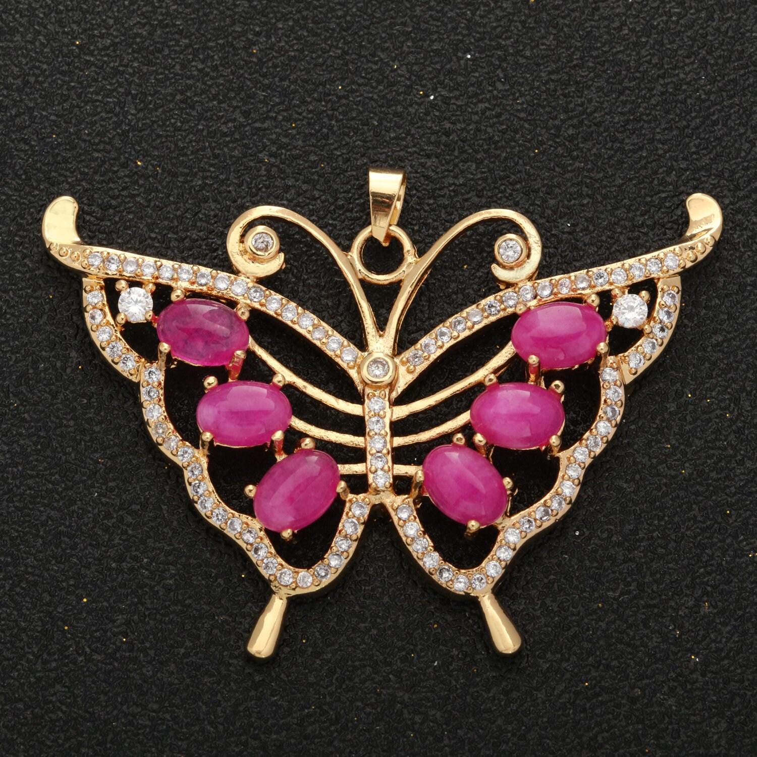 Butterfly jade charm 18k gold filed mariposa medallion charm monarch butterfly pendant for statement jewelry supply