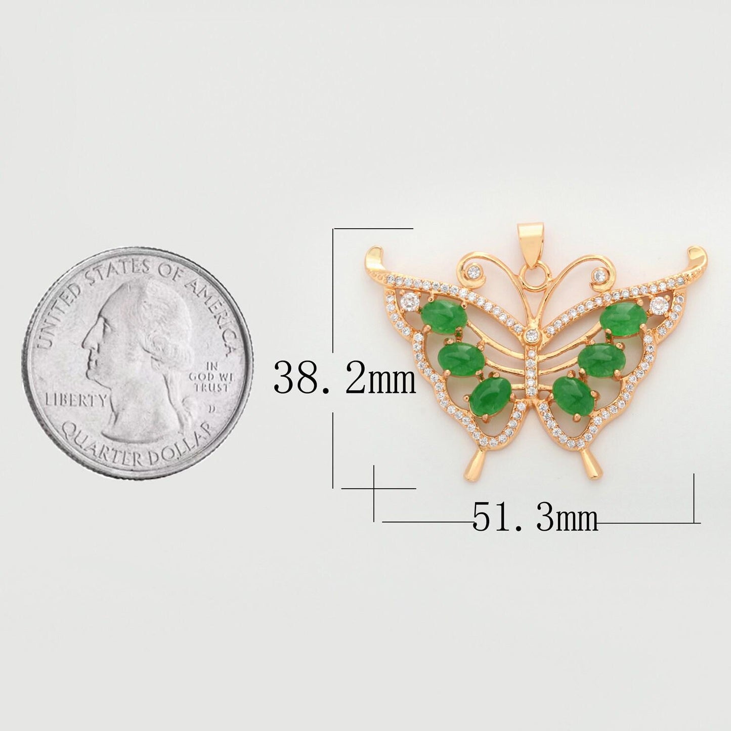 Butterfly jade charm 18k gold filed mariposa medallion charm monarch butterfly pendant for statement jewelry supply