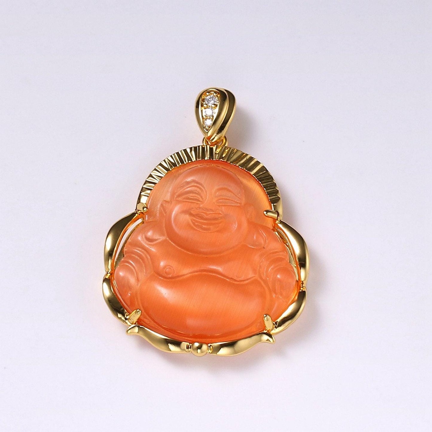 Gold filled laughing buddha pendant for necklace buddha of wealth charm amulet lucky statement jewelry supply