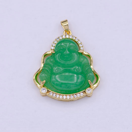 Green jade buddha charm, gold buddha pendant necklace for religious jewelry making statement jewelry, ah-211