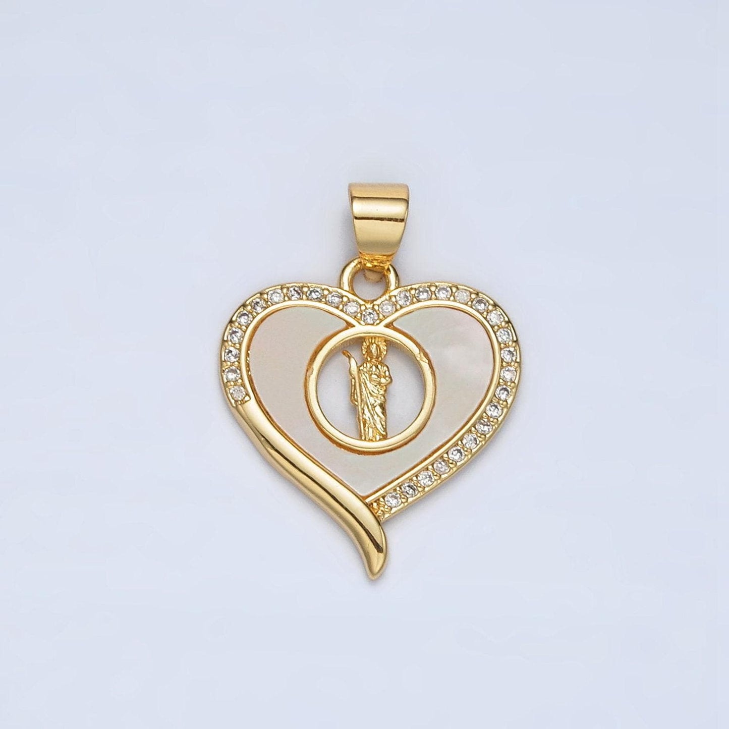 24k gold filled saint jude open heart cz paved pendant | ah-178