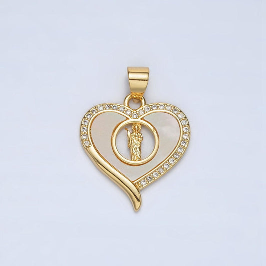 24k gold filled saint jude open heart cz paved pendant | ah-178