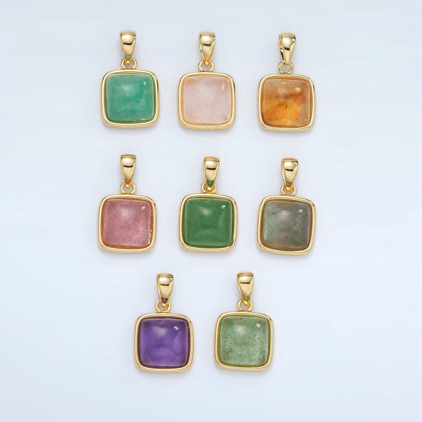 24k gold filled 12mm square gemstone pendant | ah165-ah168