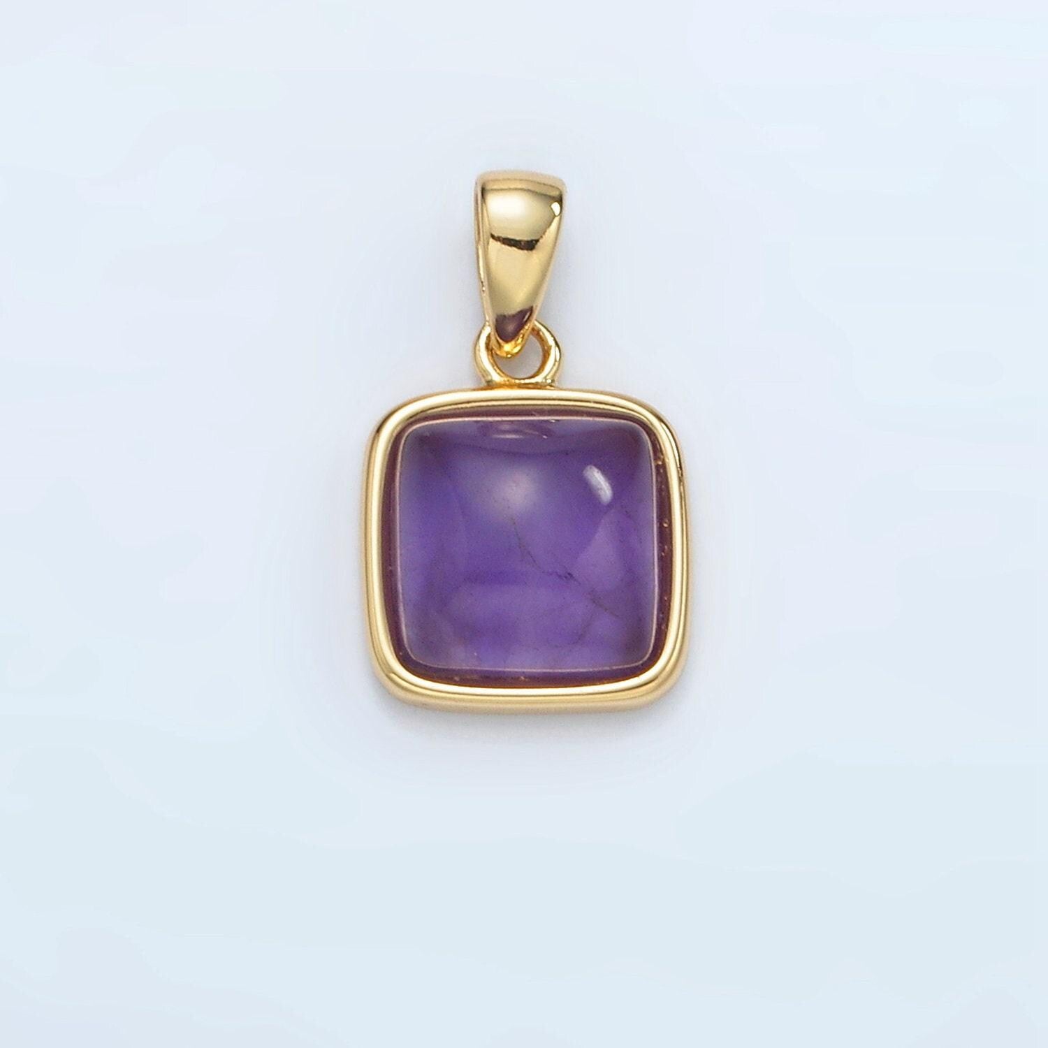 24k gold filled 12mm square gemstone pendant | ah165-ah168