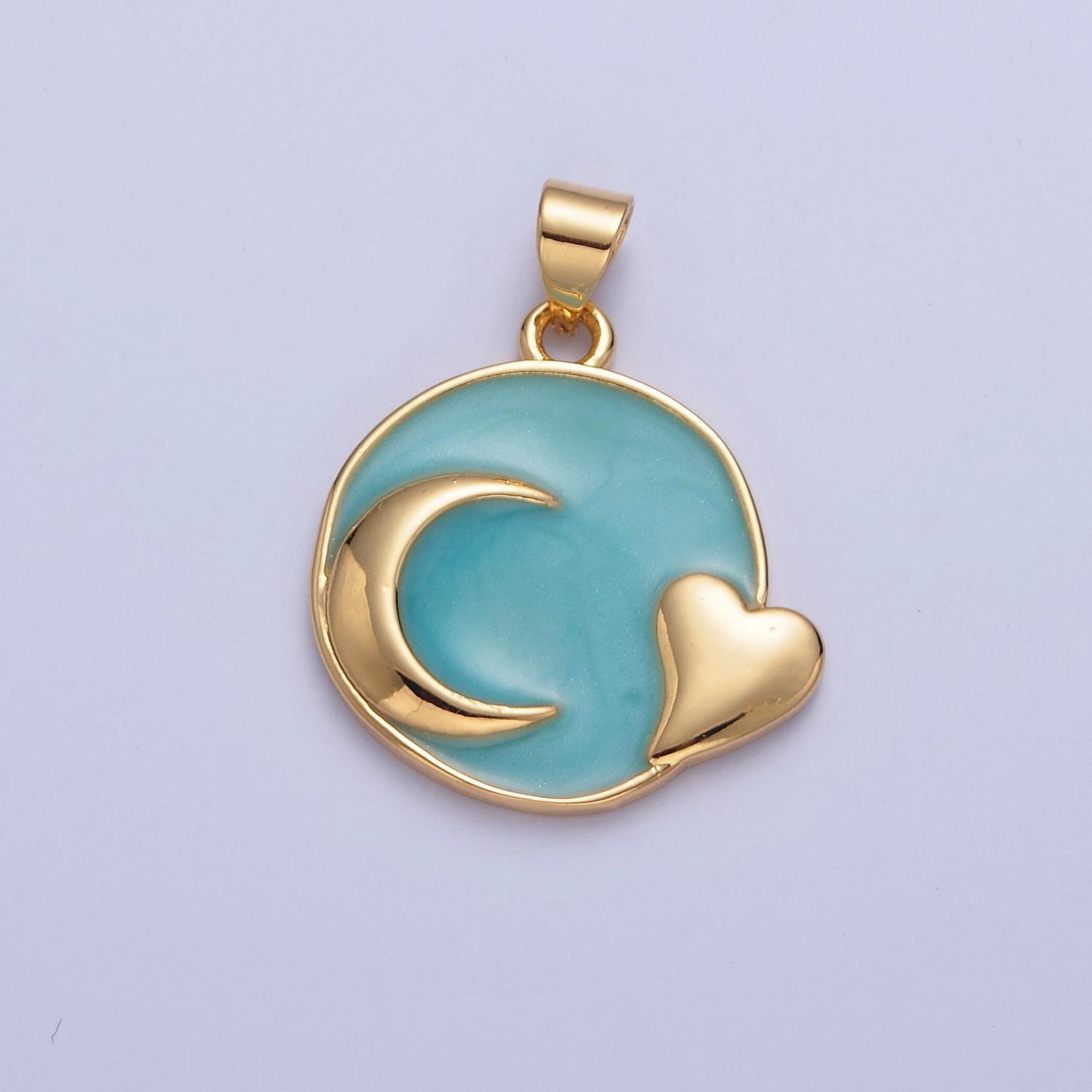 24k gold filled pearl sun heart round disc coin charm celestial love moon heart pendant for minimalist jewelry design | ah-153