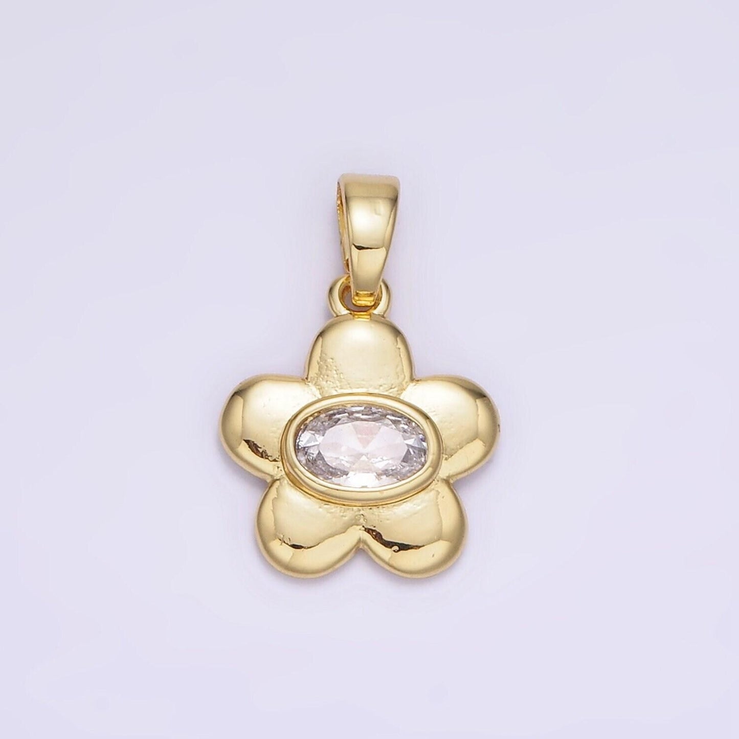 18k gold filled oval cz chubby daisy flower petal | ah-148