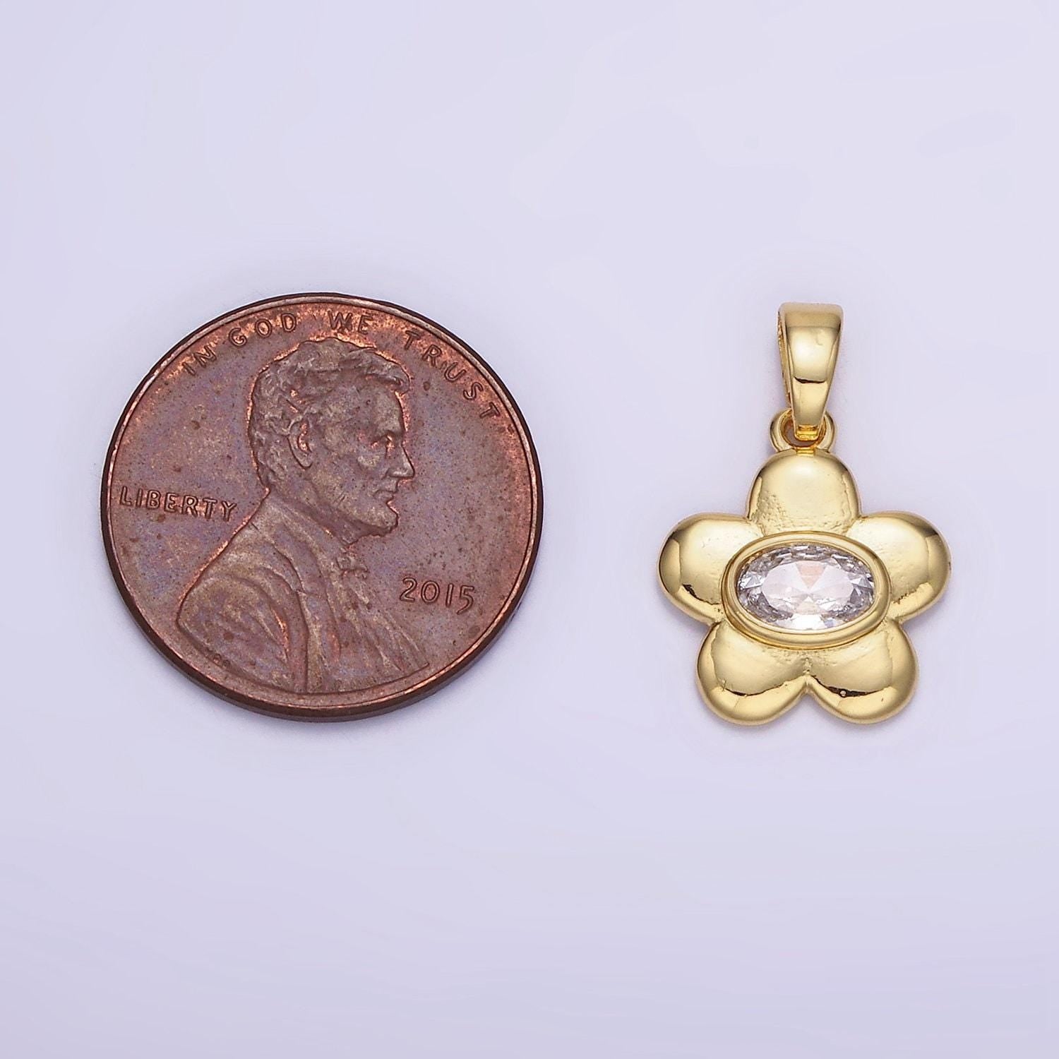 18k gold filled oval cz chubby daisy flower petal | ah-148