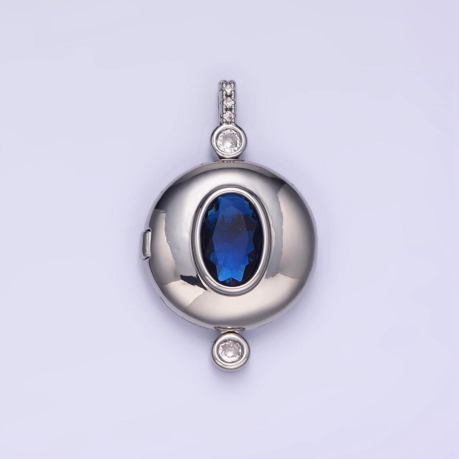 Cz blue sapphire photo locket pendant for personalized necklace with for picture or message great gift for valentine ah141