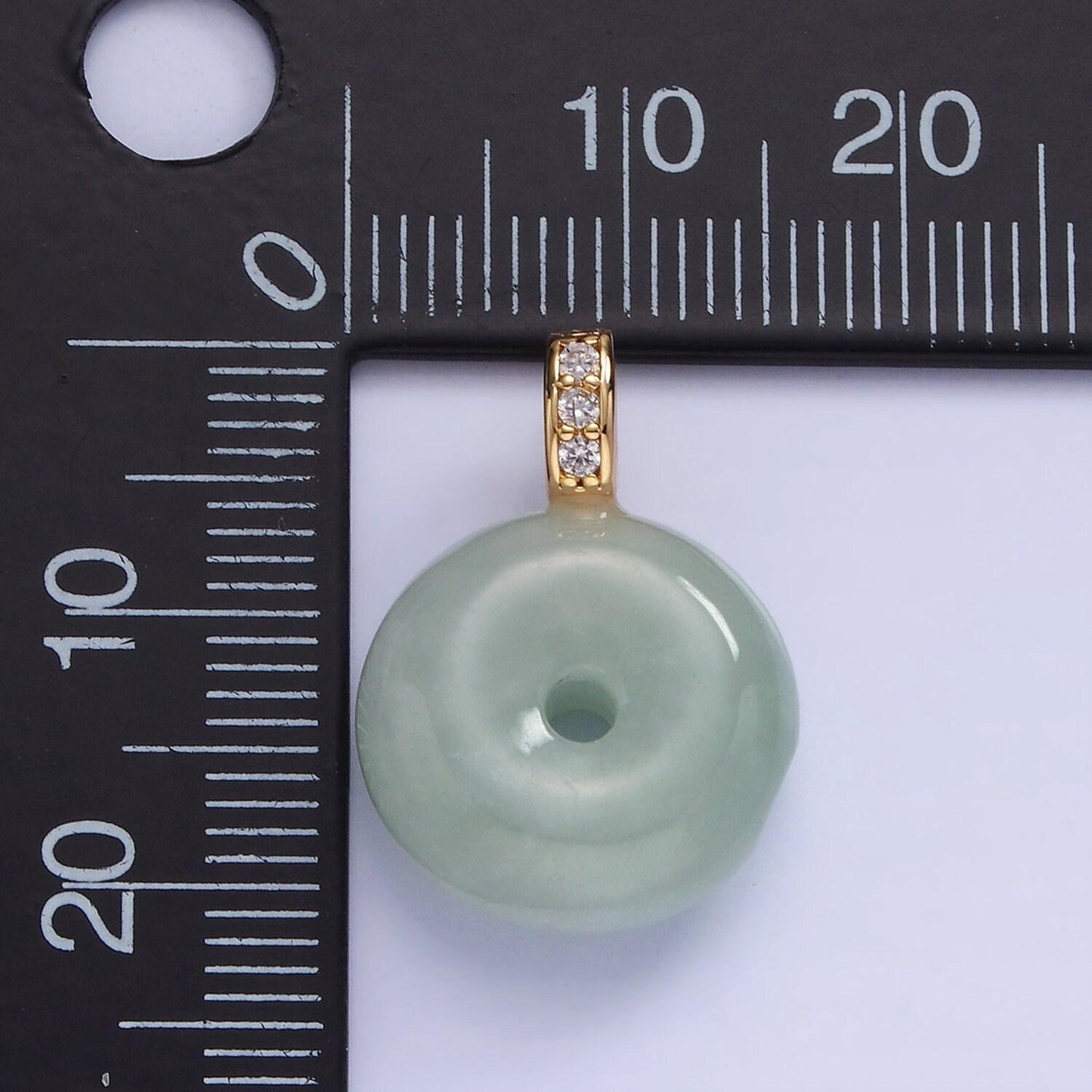 14k gold filled 20mm green jade donut micro paved cz bail pendant | ah139