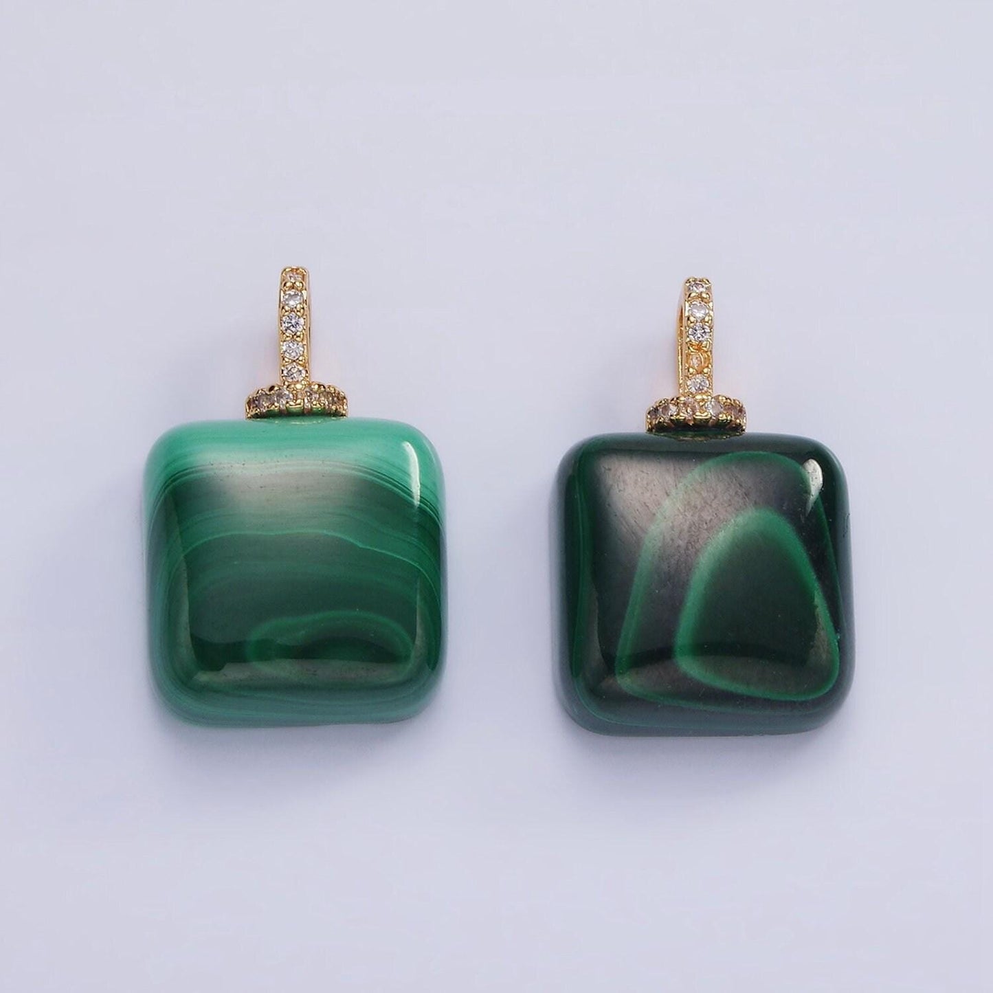14k gold filled 23mm malachite micro paved cz drill bail pendant | ah-135