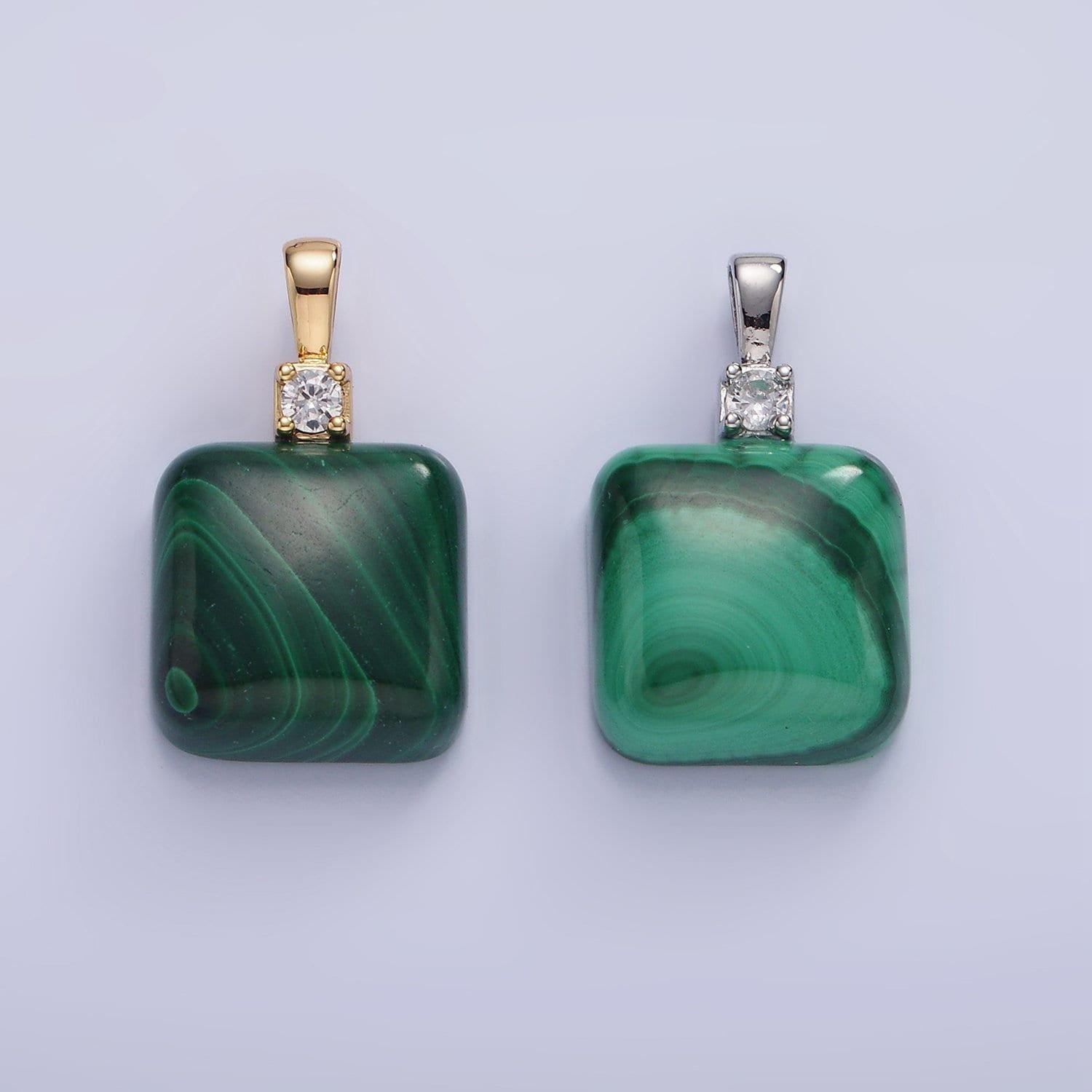 Malachite square beads charms - brass beads pendant natural stone gold filled pendant for necklace component ah134