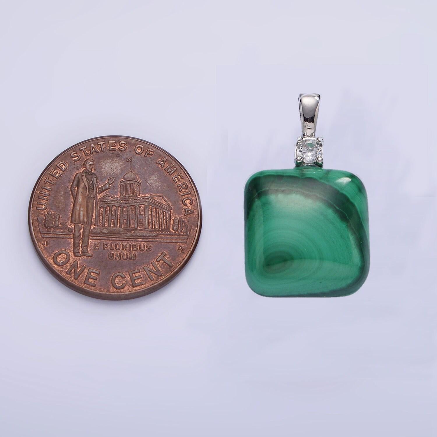 Malachite square beads charms - brass beads pendant natural stone gold filled pendant for necklace component ah134