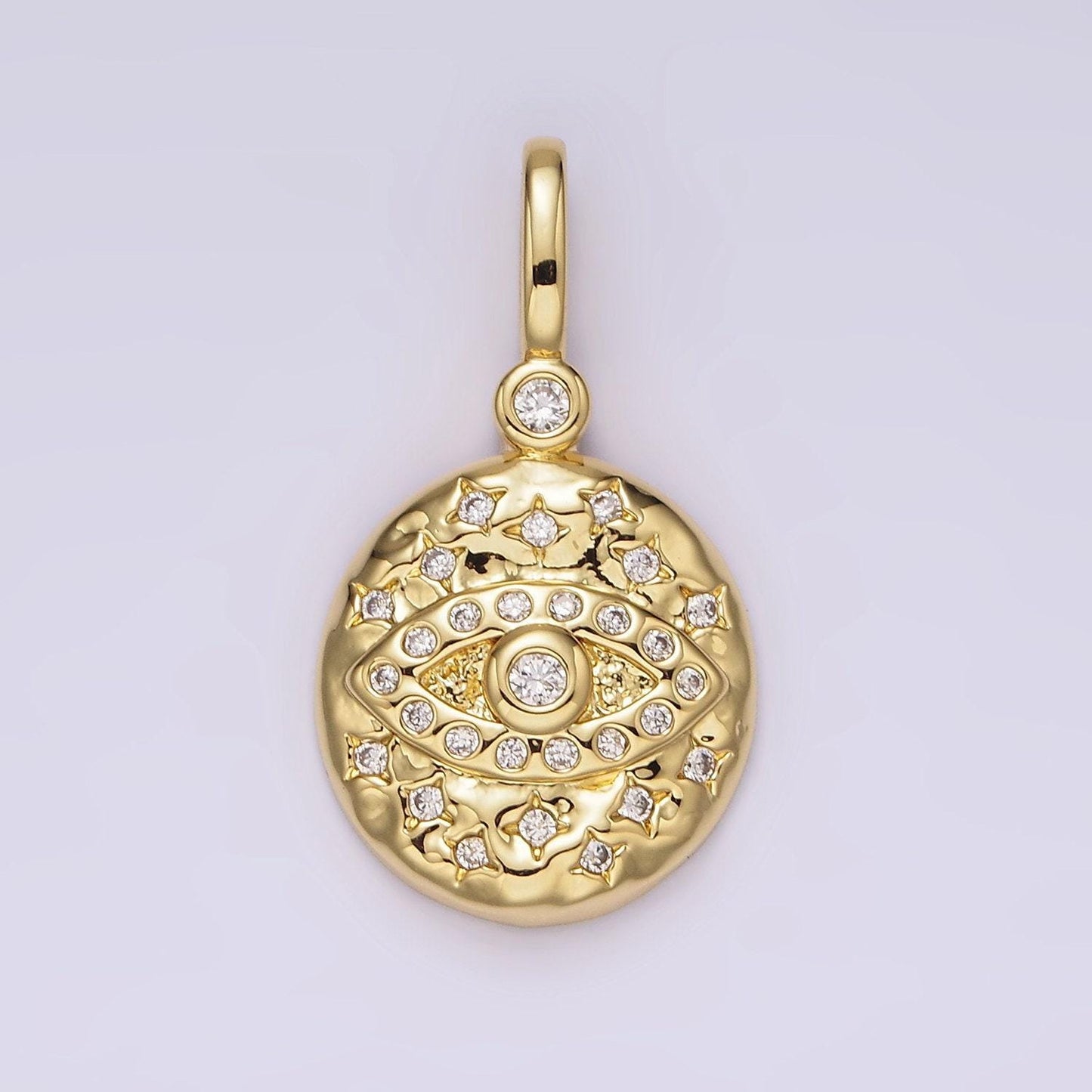 14k gold filled turquoise, black cz evil eye celestial star hammered round pendant | ah085 ah086