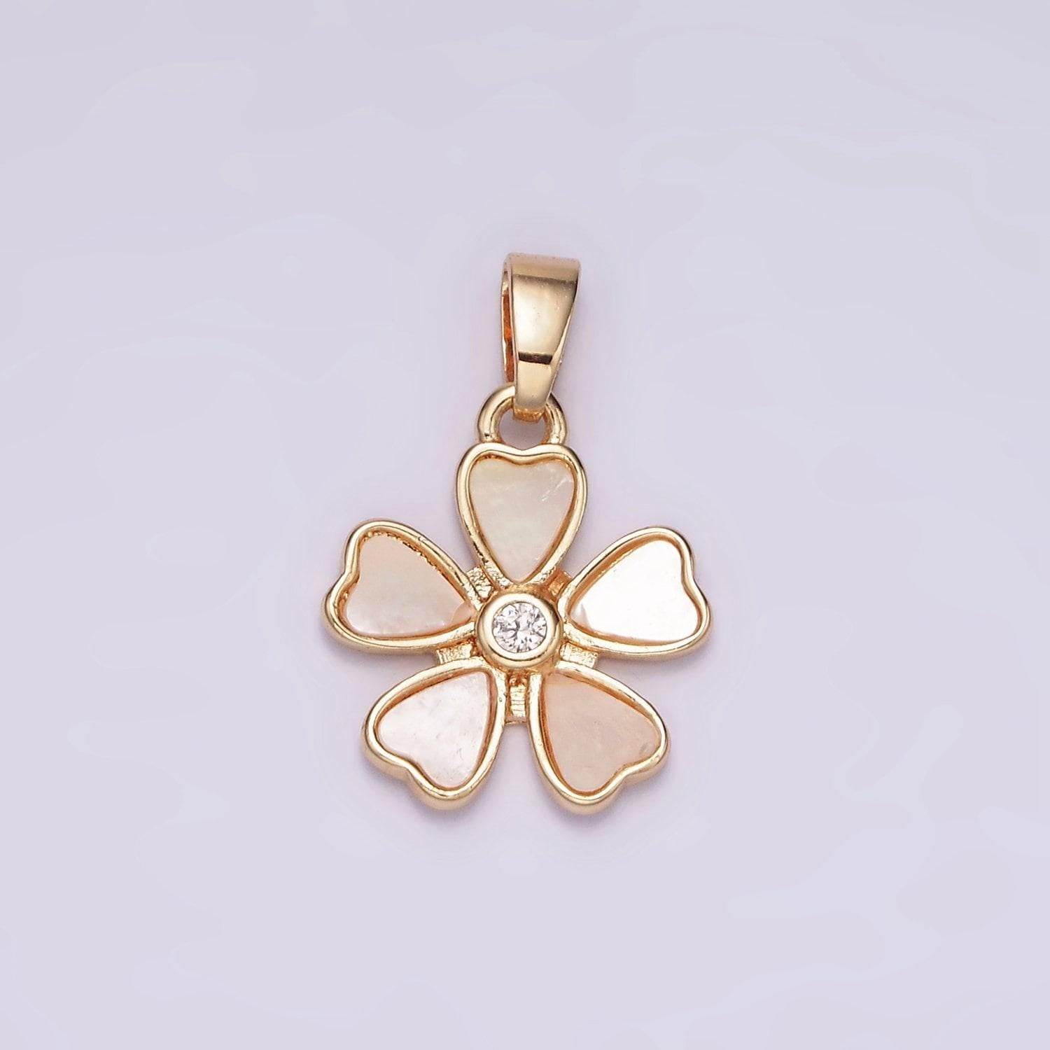 14k gold filled shell pearl 5 petal flower pendant minimalist floral heart charm for necklace bracelet component ah128