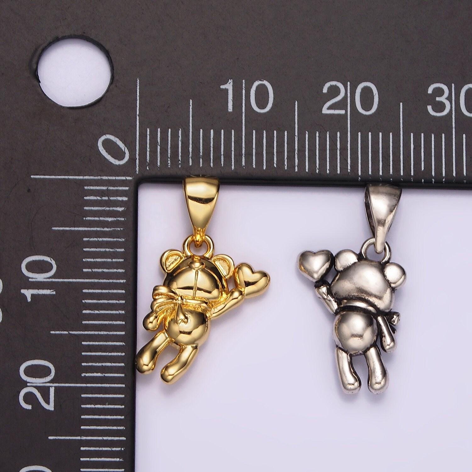 14k gold filled teddy bear animal scarf heart puffed pendant in gold & silver | ah126