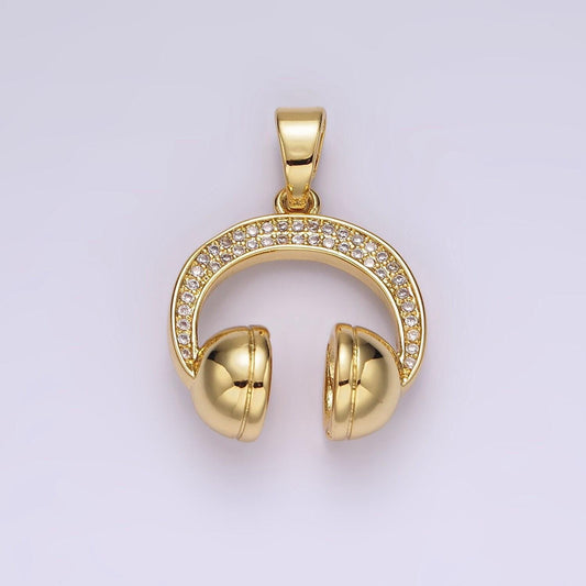 14k gold filled 25mm headphones headset micro paved cz pendant | ah120
