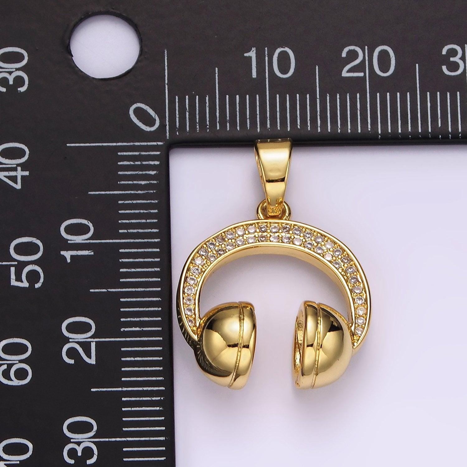 14k gold filled 25mm headphones headset micro paved cz pendant | ah120