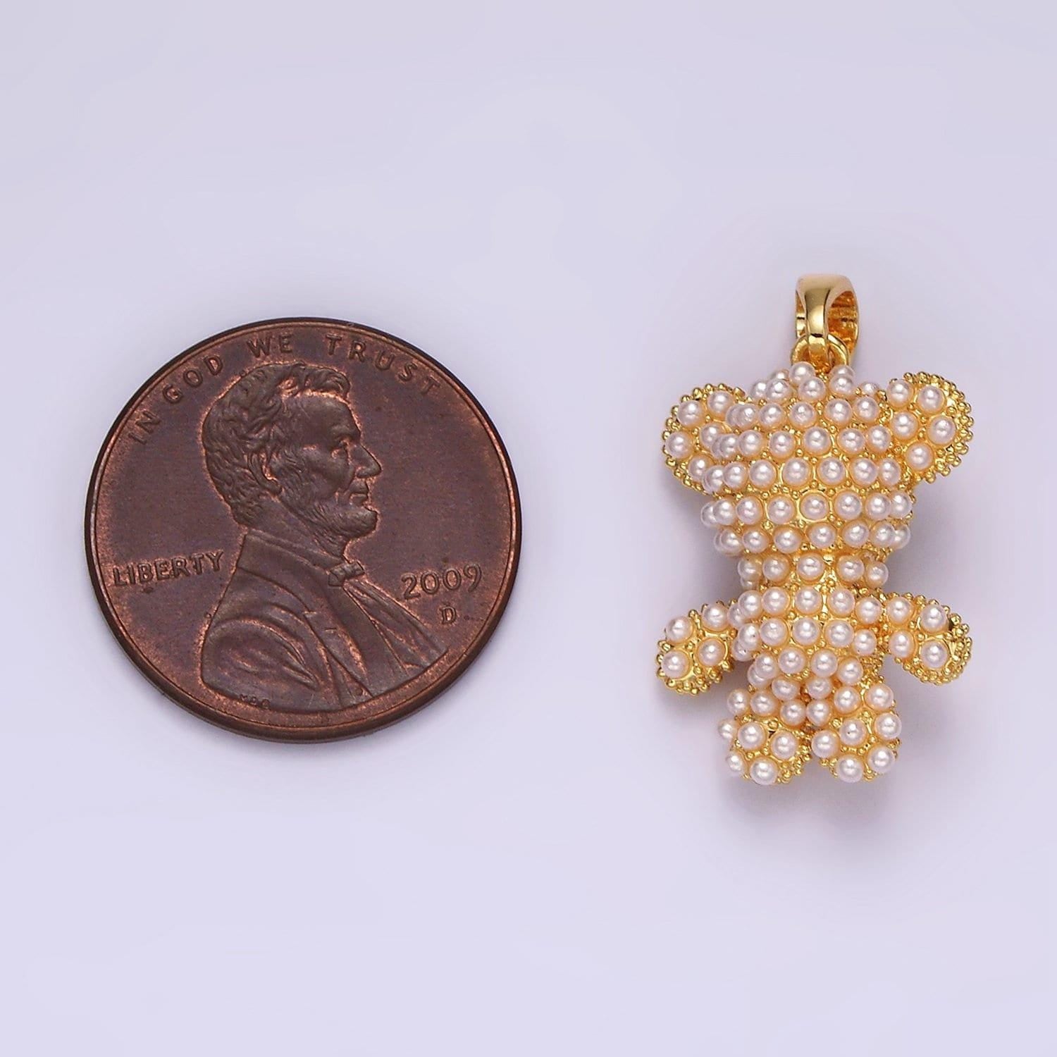 Pearl gold teddy bear 3d puffy kawaii animal charm pendant | ah-083