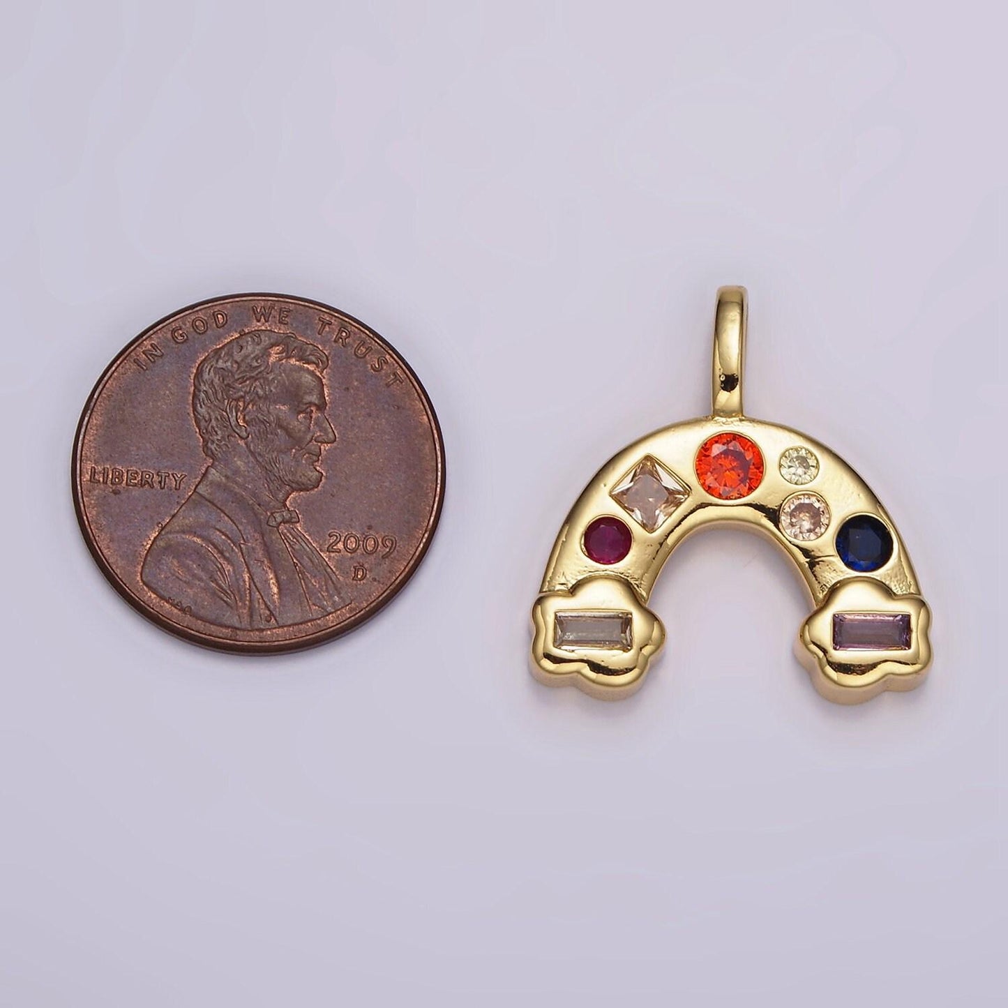 Tiny rainbow charm, gold pendant charm, mini charms clear colorful cz stone for bracelet necklace supply ah-082