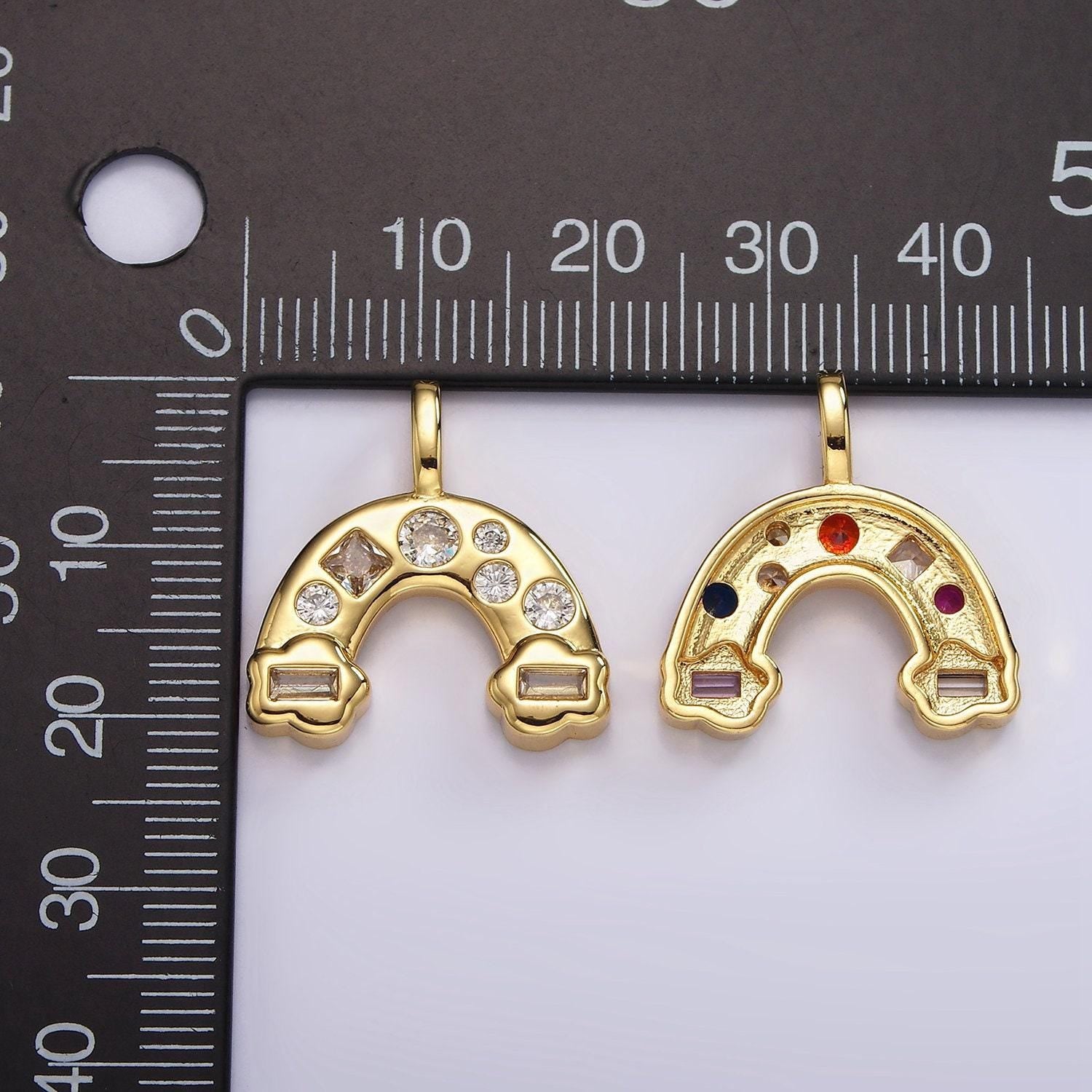 Tiny rainbow charm, gold pendant charm, mini charms clear colorful cz stone for bracelet necklace supply ah-082