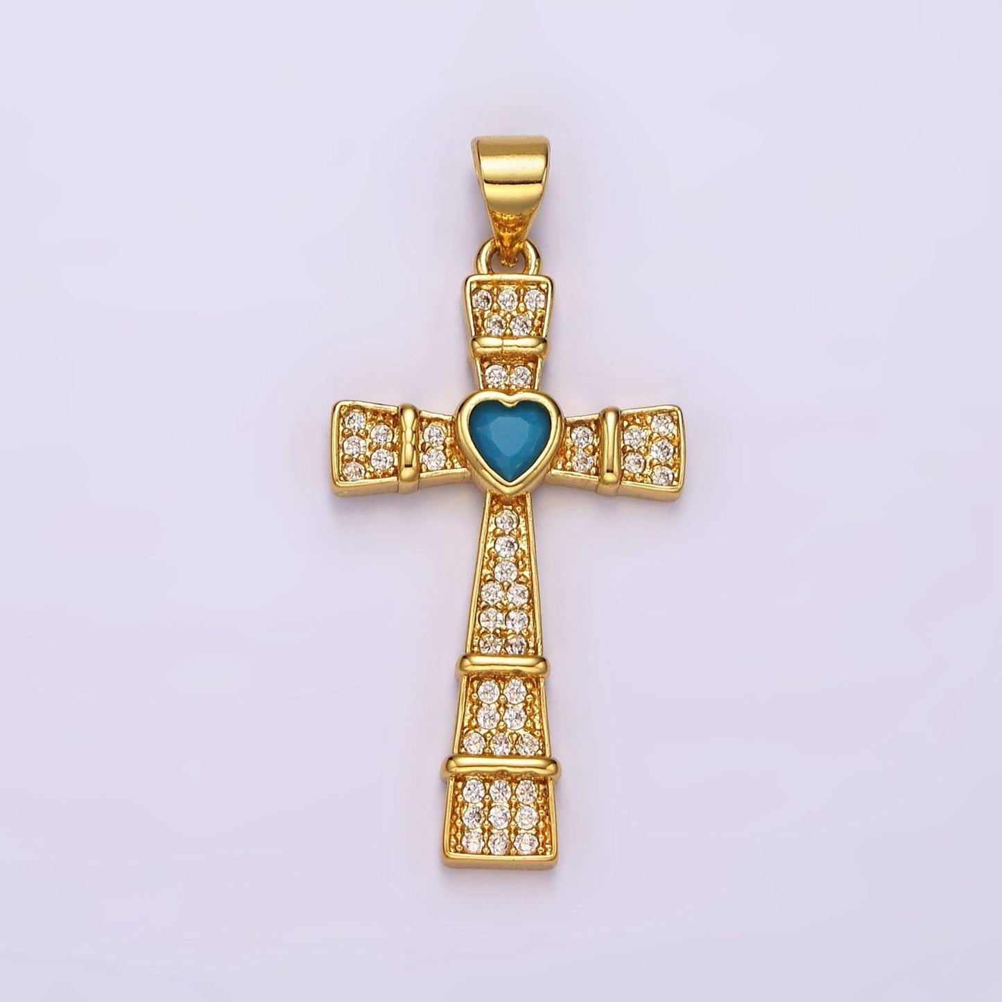 Cubic cross pendant 14k gold filled cross pendant necklace charm with turquoise cz heart stone for religious jewelry ah081