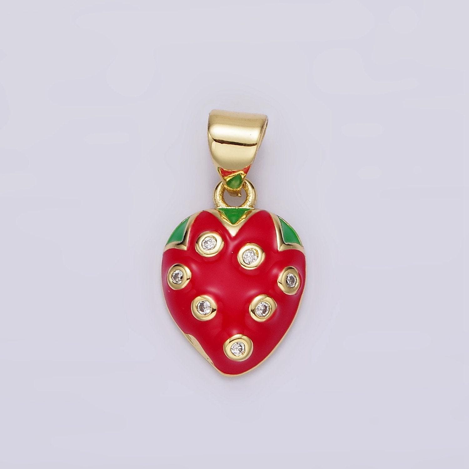 14k gold filled enamel red strawberry pendant red berry fruit charm cz kawaii foodie charm diy jewelry accessories ah079