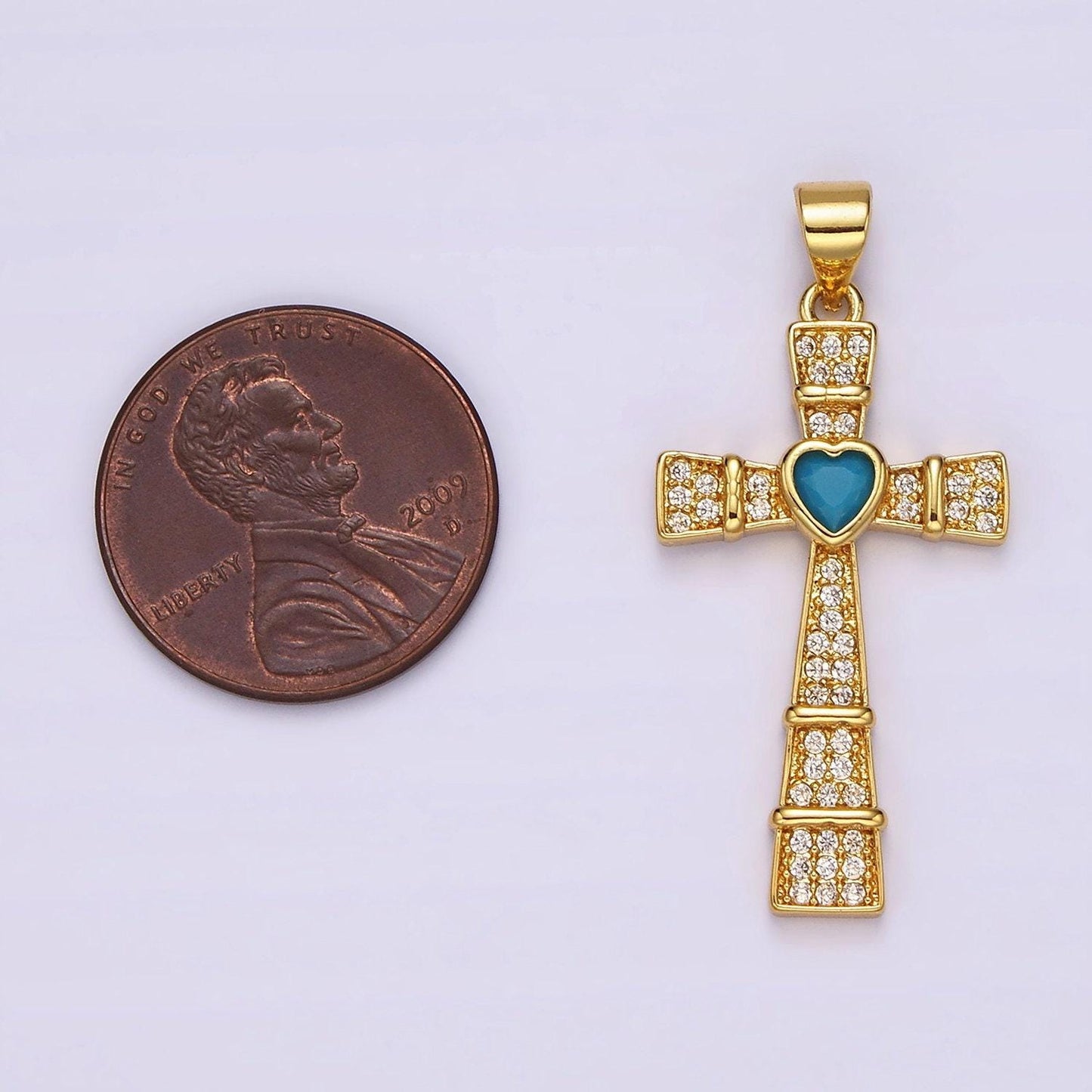 Cubic cross pendant 14k gold filled cross pendant necklace charm with turquoise cz heart stone for religious jewelry ah081
