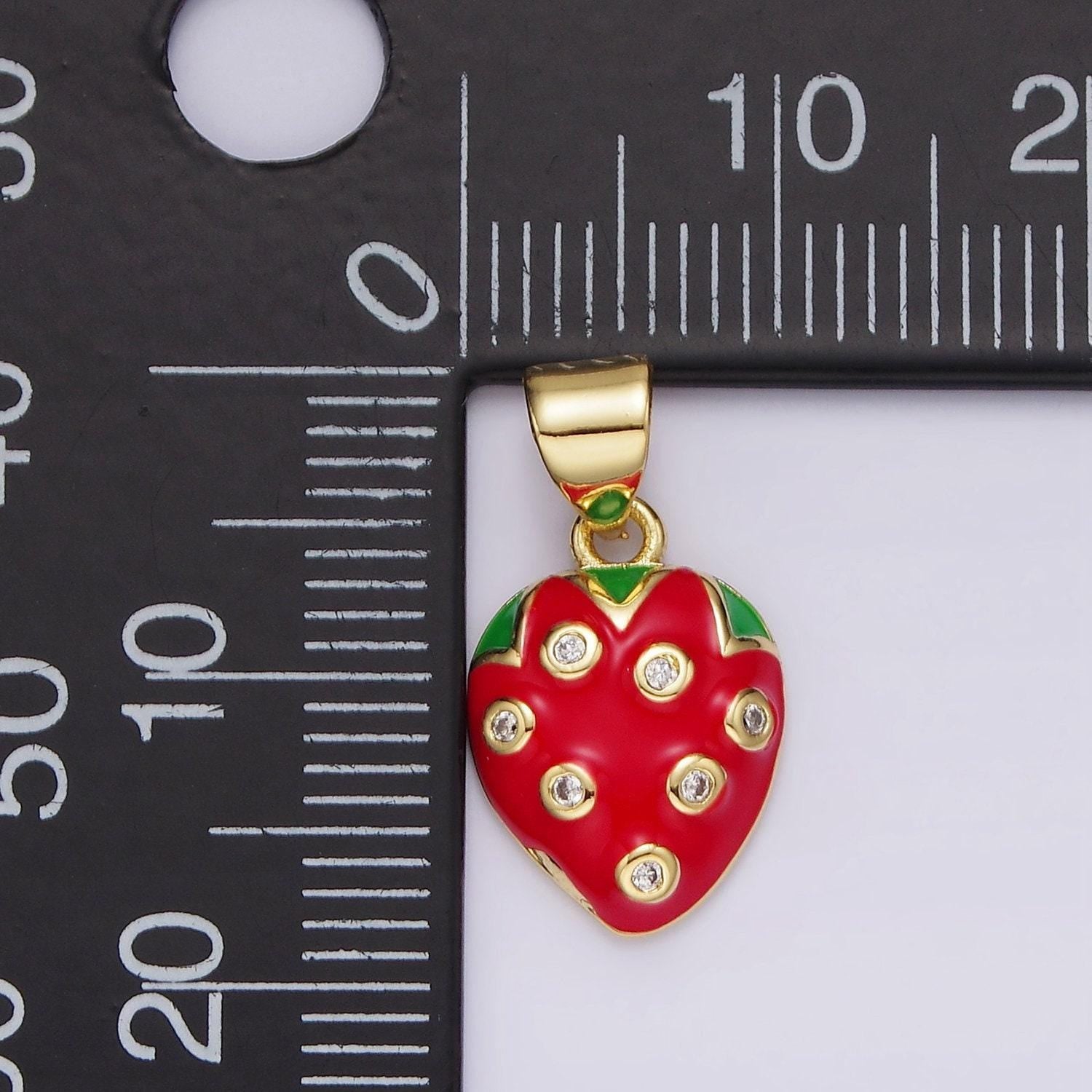 14k gold filled enamel red strawberry pendant red berry fruit charm cz kawaii foodie charm diy jewelry accessories ah079