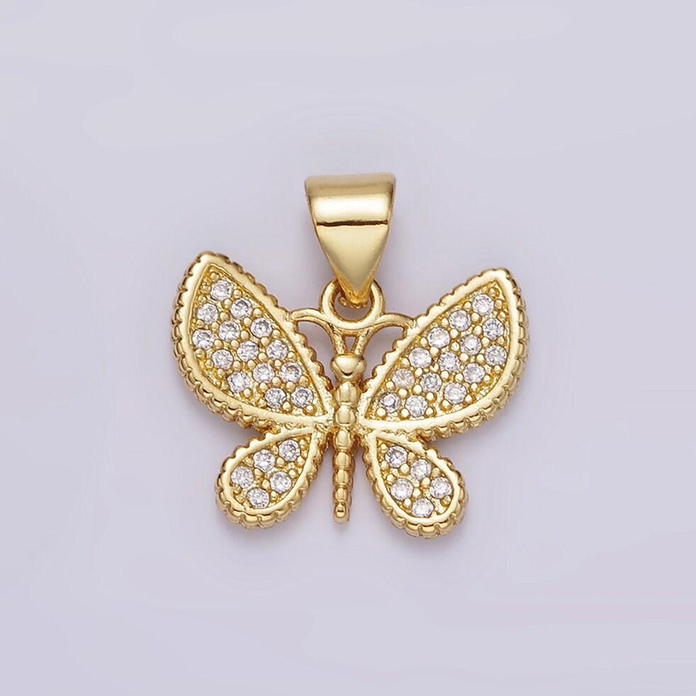 Dainty micro paved mariposa butterfly clear cubic zirconia cz gold animal pendant | ah077