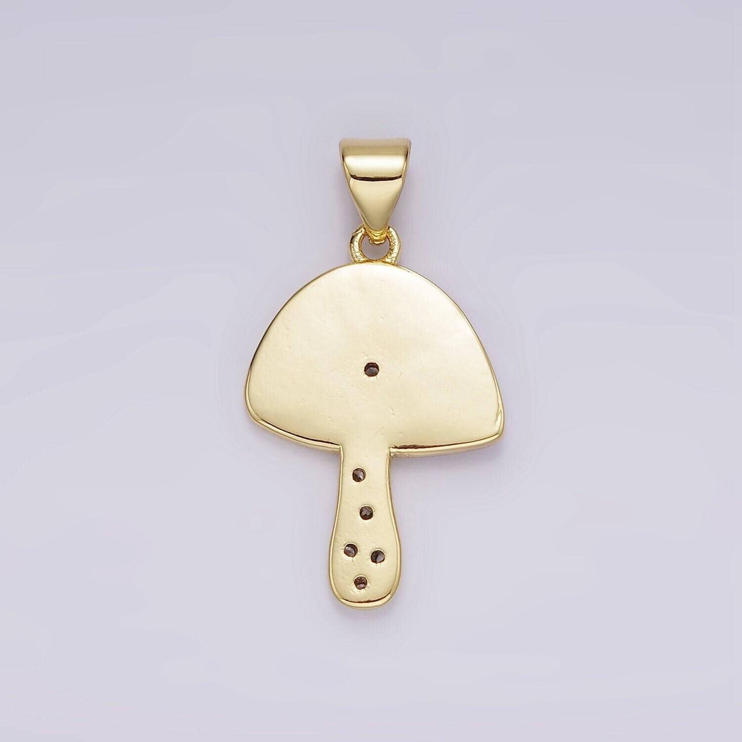 Gold filled mushroom pendant clear cz pink mushroom charm kawaii shroomie pendant dainty mushroom charm jewelry supply ah-076