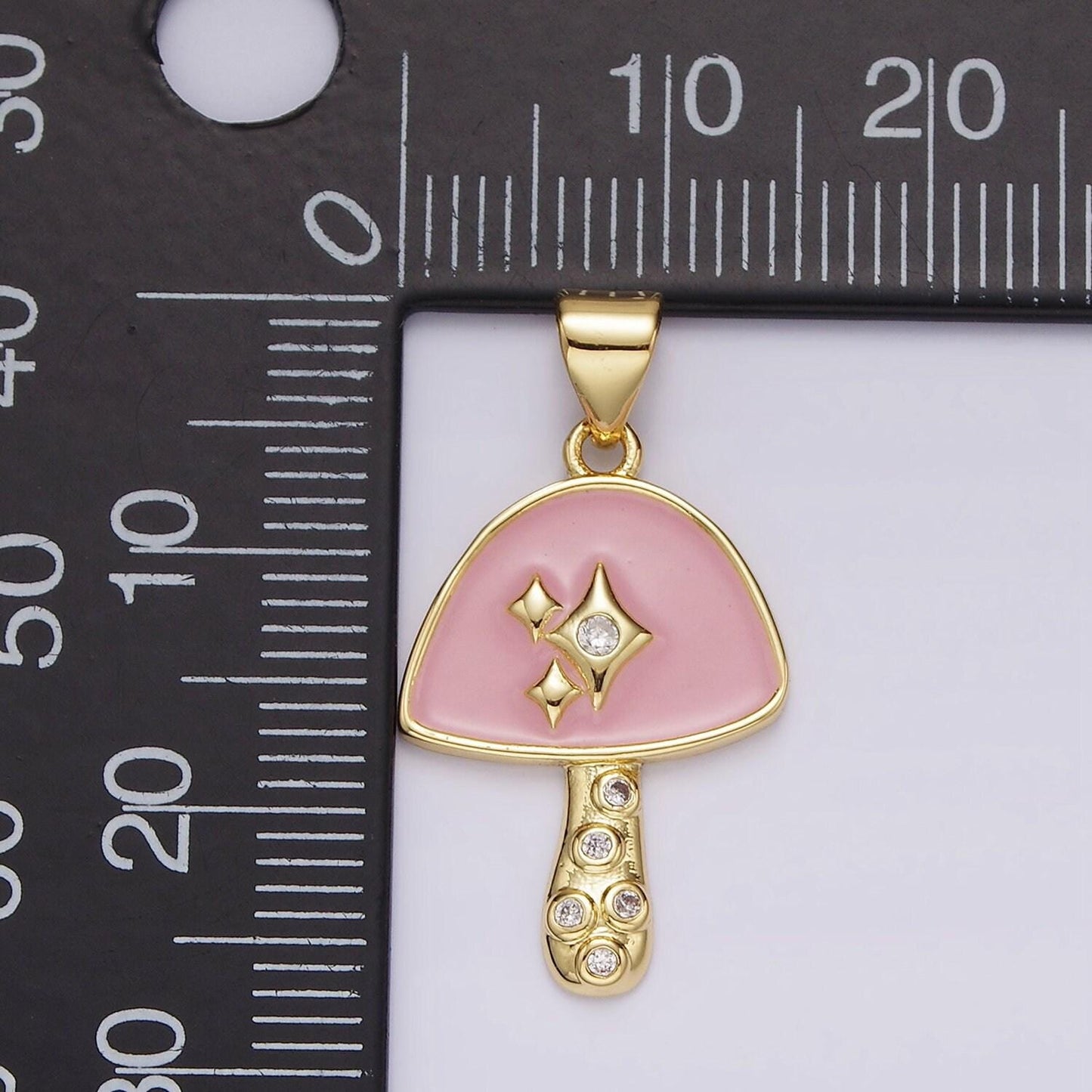 Gold filled mushroom pendant clear cz pink mushroom charm kawaii shroomie pendant dainty mushroom charm jewelry supply ah-076