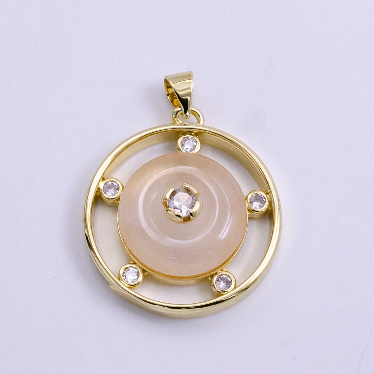 14k gold filled gemstone donut pendant, crystal donut necklace charm amethyst, rose quartz natural stone charm medallion ah055