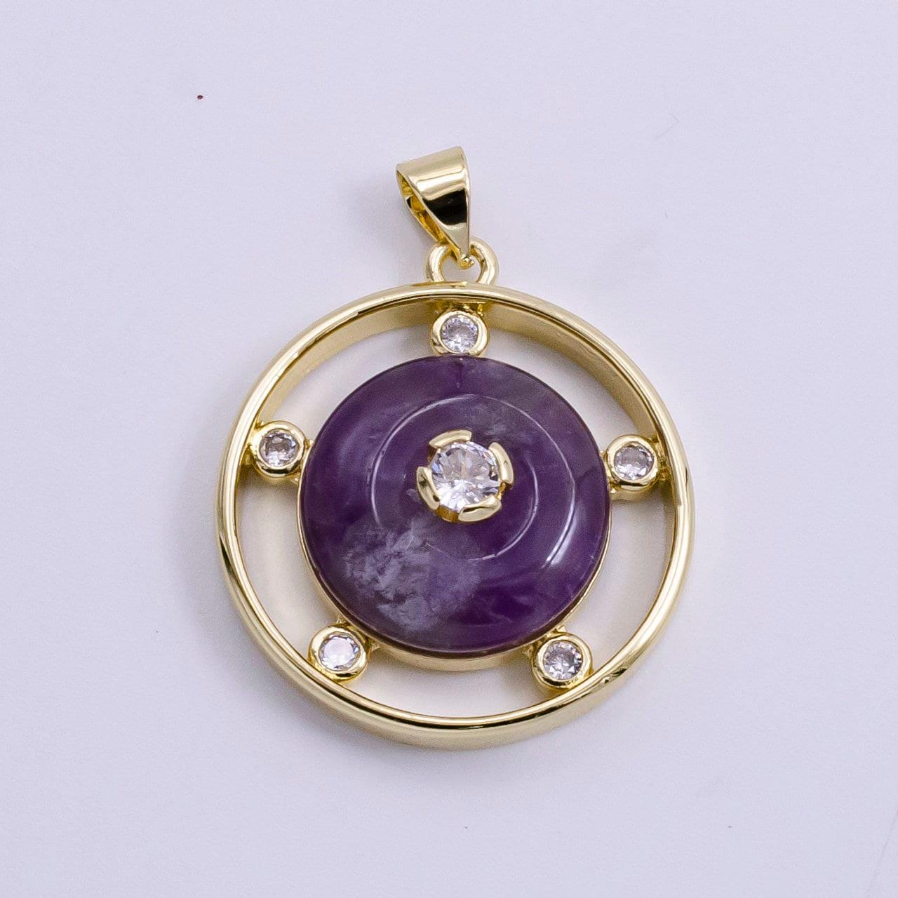 14k gold filled gemstone donut pendant, crystal donut necklace charm amethyst, rose quartz natural stone charm medallion ah055